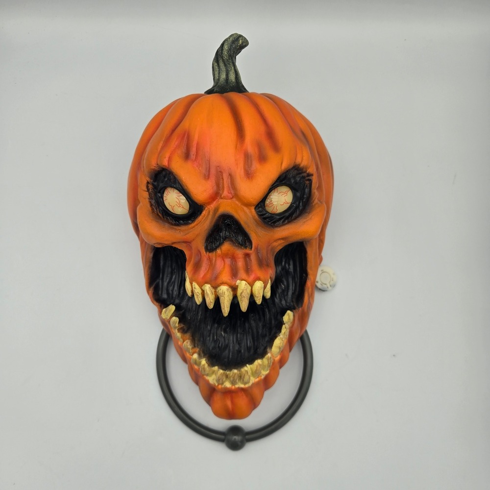 Halloween Talking Door Knocker Spooky Pumpkin Skull Animatronic Moves Lights up